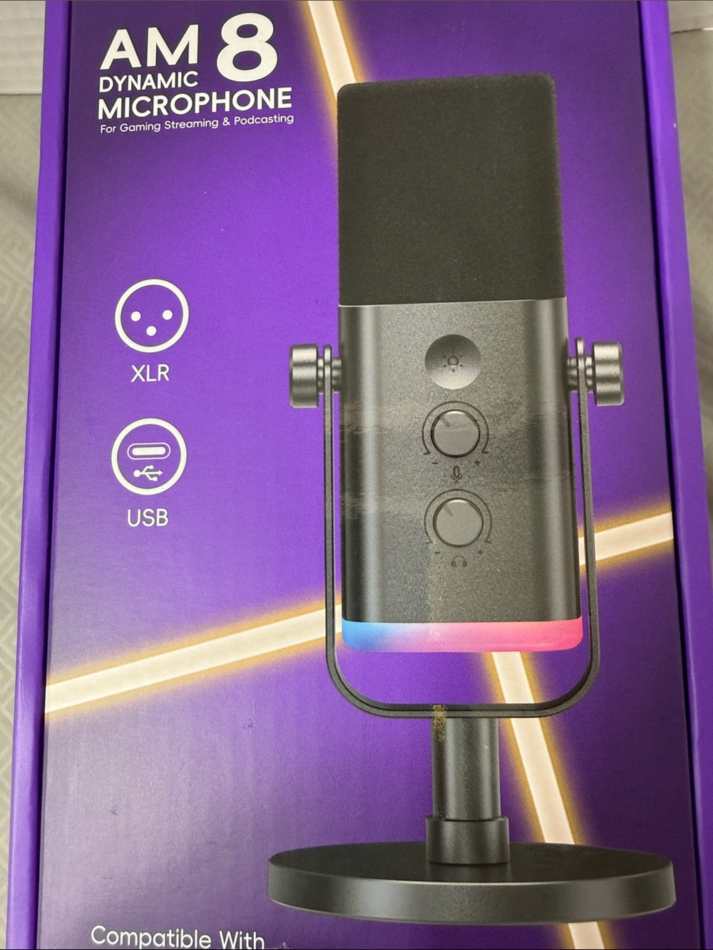 Fifine AM8 Dynamic Microphone XLR/USB Podcast Gaming Streaming Desktop Stand